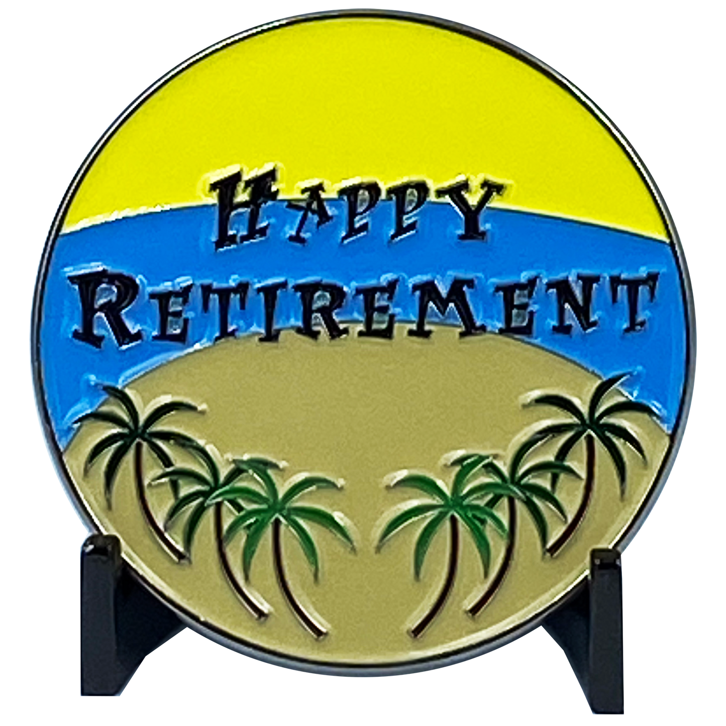 DL5-12 Happy Retirement Police Officer Challenge Coin Car Palm Tree Beach Gift Thin Blue Line