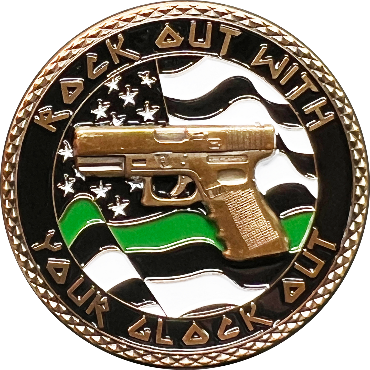 GL6-002 CBP Border Patrol Agent Rock Out Thin Green Line Flag Challenge Coin BPA