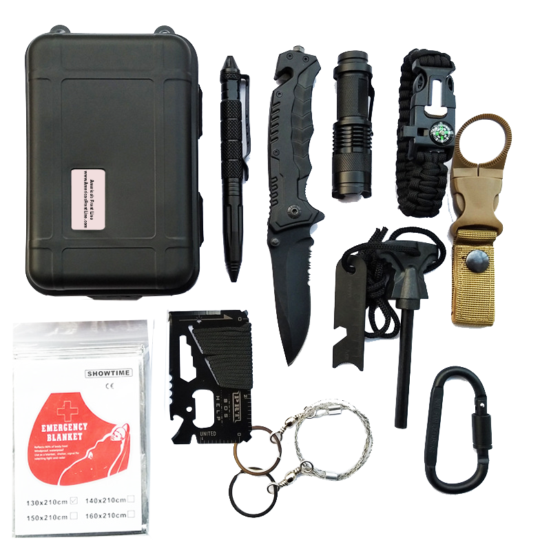 BL1-12 America's Front Line Survival Tool Kits 12-in-1 Emergency Tools, Rock Climbing Gear, Emergency Blankets, Survival Bracelet, Tactical Pen, Tactical Flashlight, Gift Sets for Men & Women