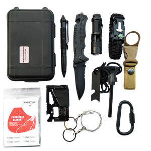 BL1-12 America's Front Line Survival Tool Kits 12-in-1 Emergency Tools, Rock Climbing Gear, Emergency Blankets, Survival Bracelet, Tactical Pen, Tactical Flashlight, Gift Sets for Men & Women