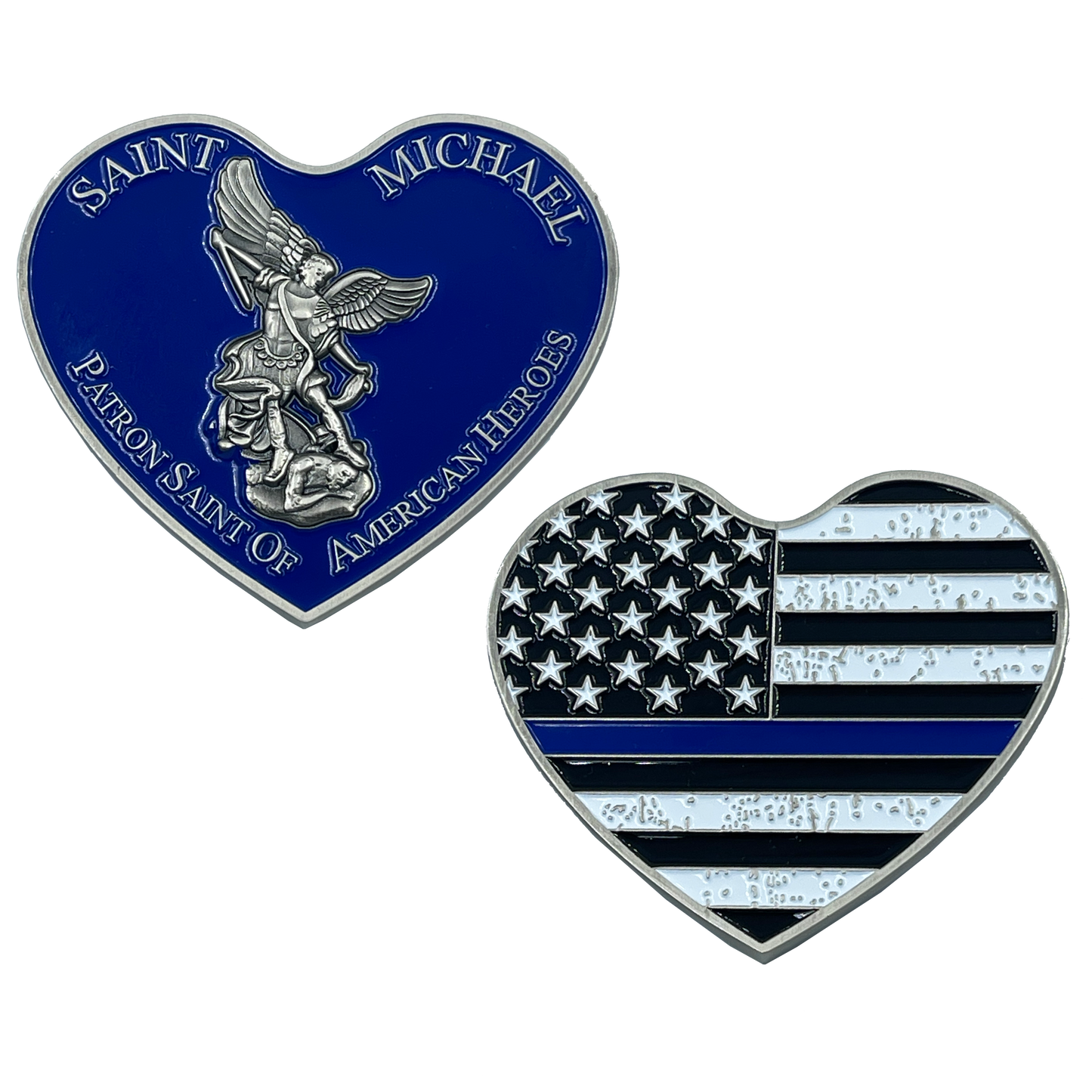 EL4-003 Thin BLUE Line St. Michael Heart Love Prayer Patron Saint of American Heroes NYPD LAPD HSI CBP CHICAGO POLICE BOSTON