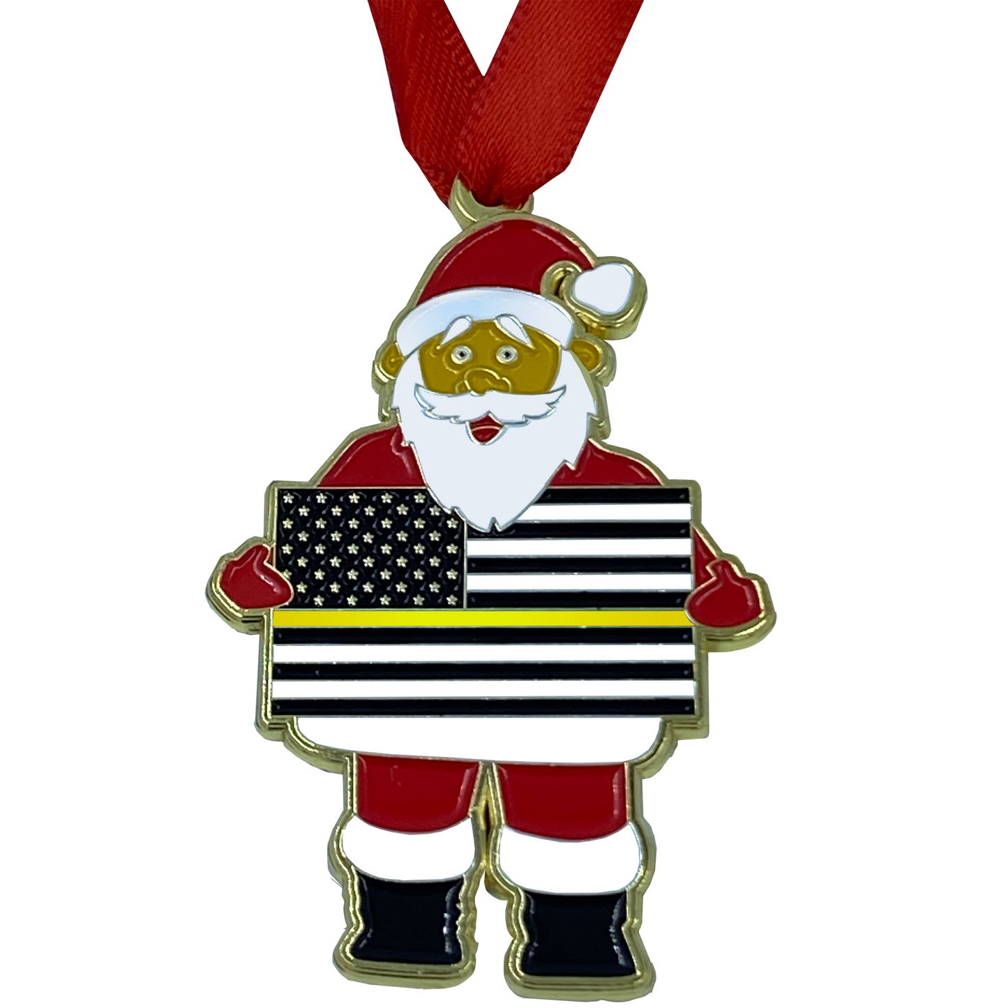 Discontinued GG-017 Thin Gold Line Christmas Ornament Santa 911 Emergency Dispatcher Challenge Coin yellow