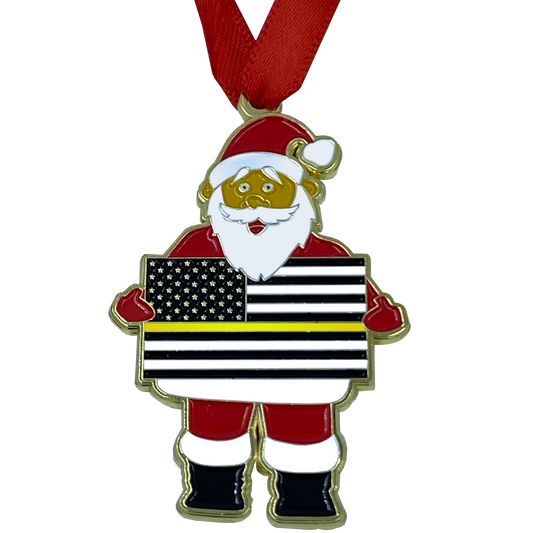 GG-017 Thin Gold Line Christmas Ornament Santa 911 Emergency Dispatcher Challenge Coin yellow