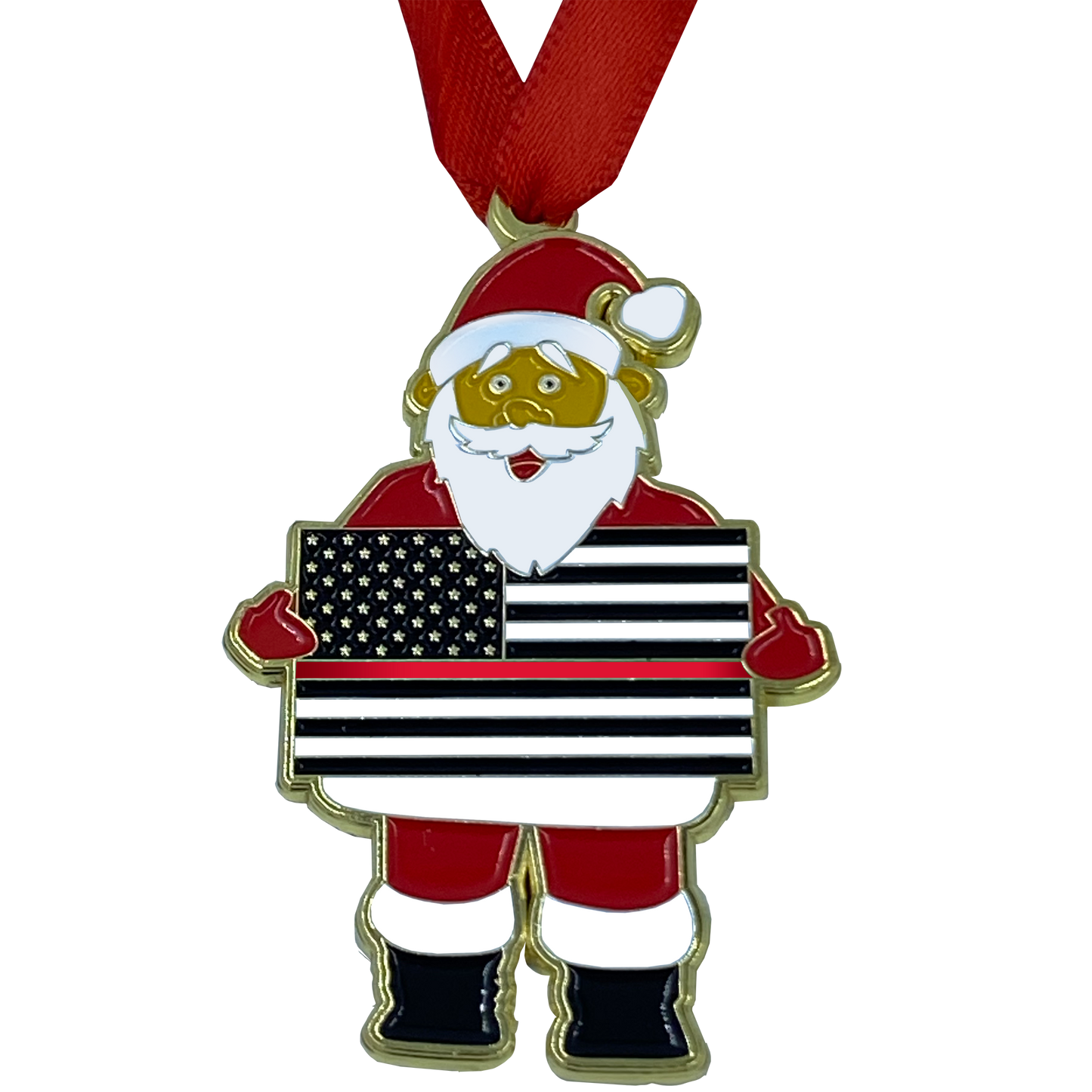 FF-013 Thin Red Line Christmas Ornament Santa Challenge Coin Fire Fighter Firefighter Department Rescue