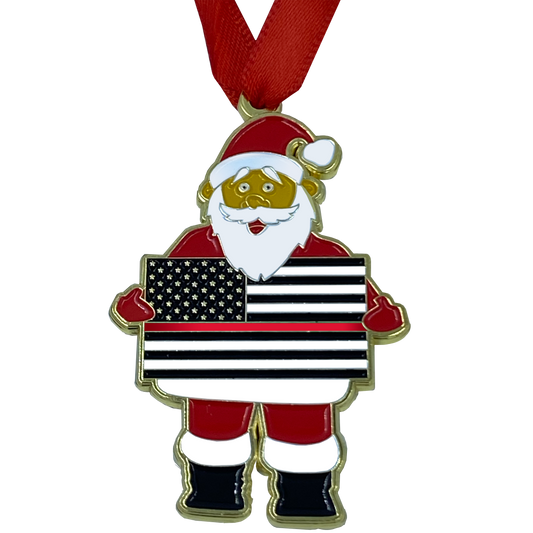 FF-013 Thin Red Line Christmas Ornament Santa Challenge Coin Fire Fighter Firefighter Department Rescue