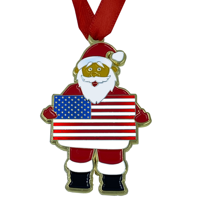 AA-005 American Flag Patriotic Christmas Ornament Santa Challenge Coin Ornament