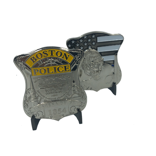 KK-005 Silver Boston Police Challenge Coin thin blue line