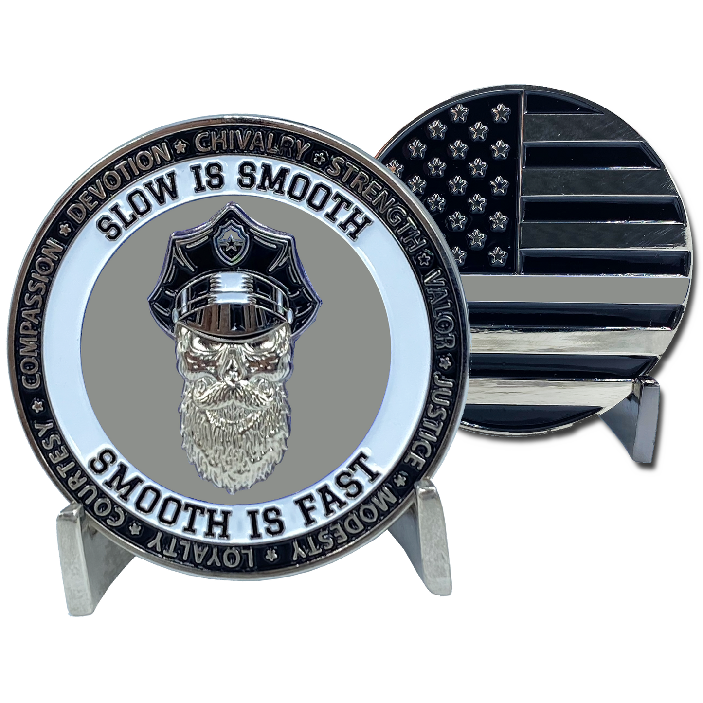 CL7-16 Thin Gray Line Challenge Coin SLOW IS SMOOTH, SMOOTH IS FAST Beard Gang Skull Correctional Officer CO Corrections
