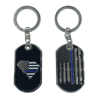 HH-001 South Carolina Thin Blue Line Challenge Coin Dog Tag Keychain Police Law Enforcement