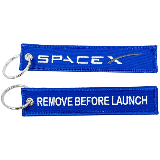 EL10-008 Space X REMOVE BEFORE LAUNCH blue Keychain or Luggage Tag or zipper pull SpaceX