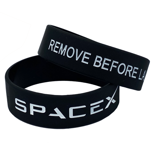 Black SpaceX Remove Before Launch Rubber Silicone Bracelet (8 inch)