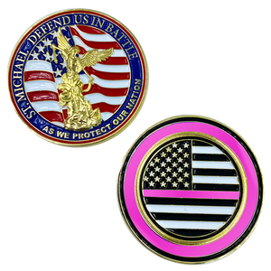 CL13-03 St. Michael Defend Us Police Officer's Prayer Challenge Coin Thin Pink Line Breast Cancer Awareness