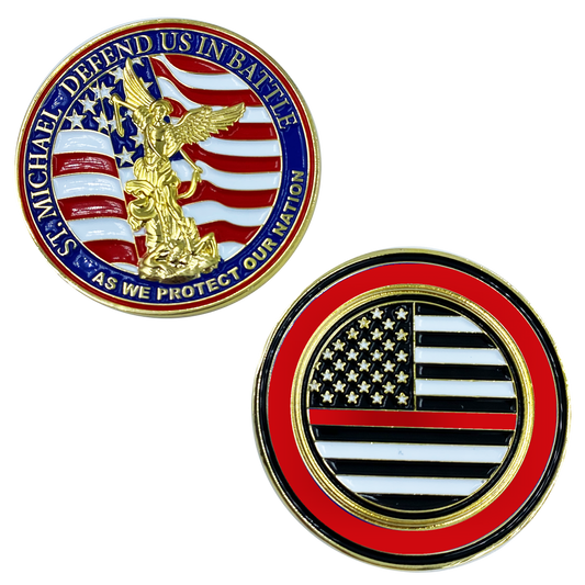 CL13-02 St. Michael Defend Us Police Officer's Prayer Challenge Coin Thin Red Line Fire Fighter Rescue FireFighter Department