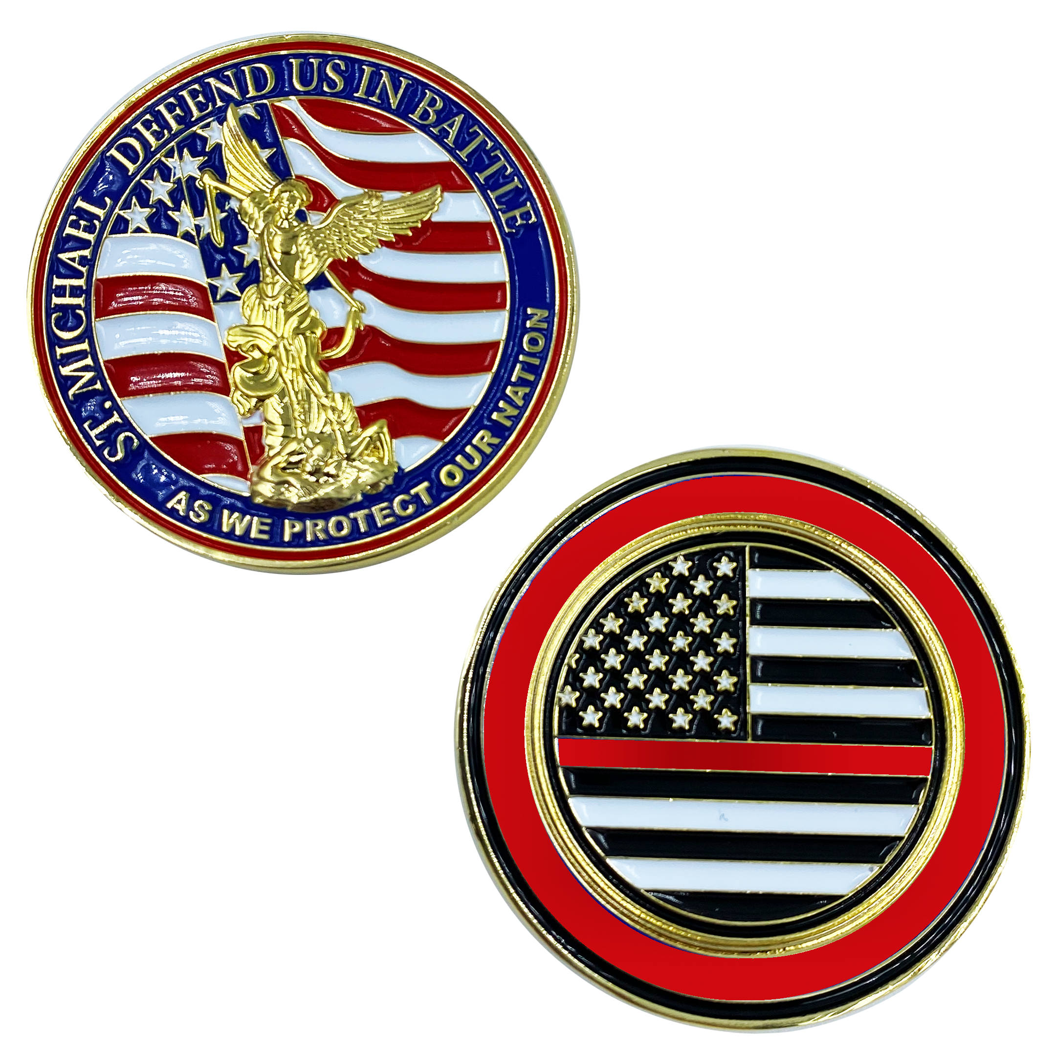 CL13-02 St. Michael Defend Us Police Officer's Prayer Challenge Coin Thin Red Line Fire Fighter Rescue FireFighter Department