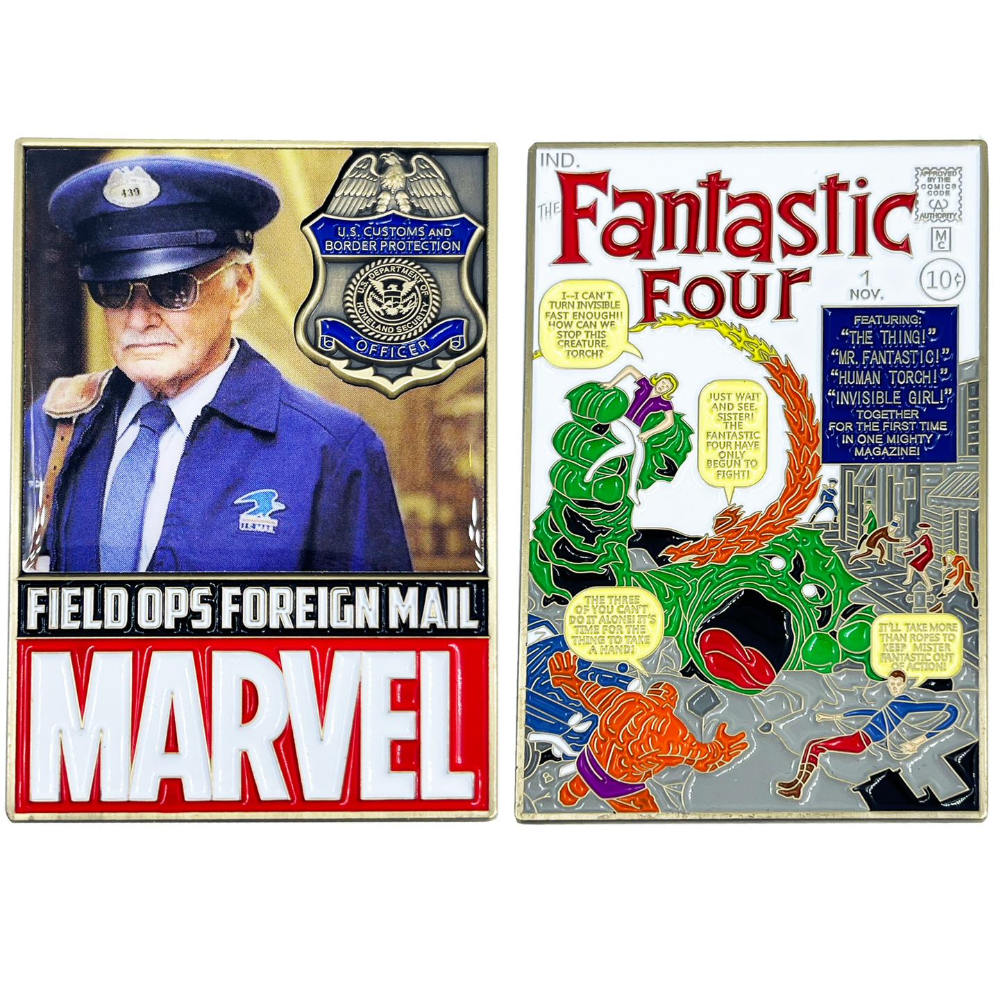 Discontinued BL11-018 Fantastic Four #1 Stan Lee CBP Officer Mail Carrier Foreign Mail Comic Book Challenge Coin