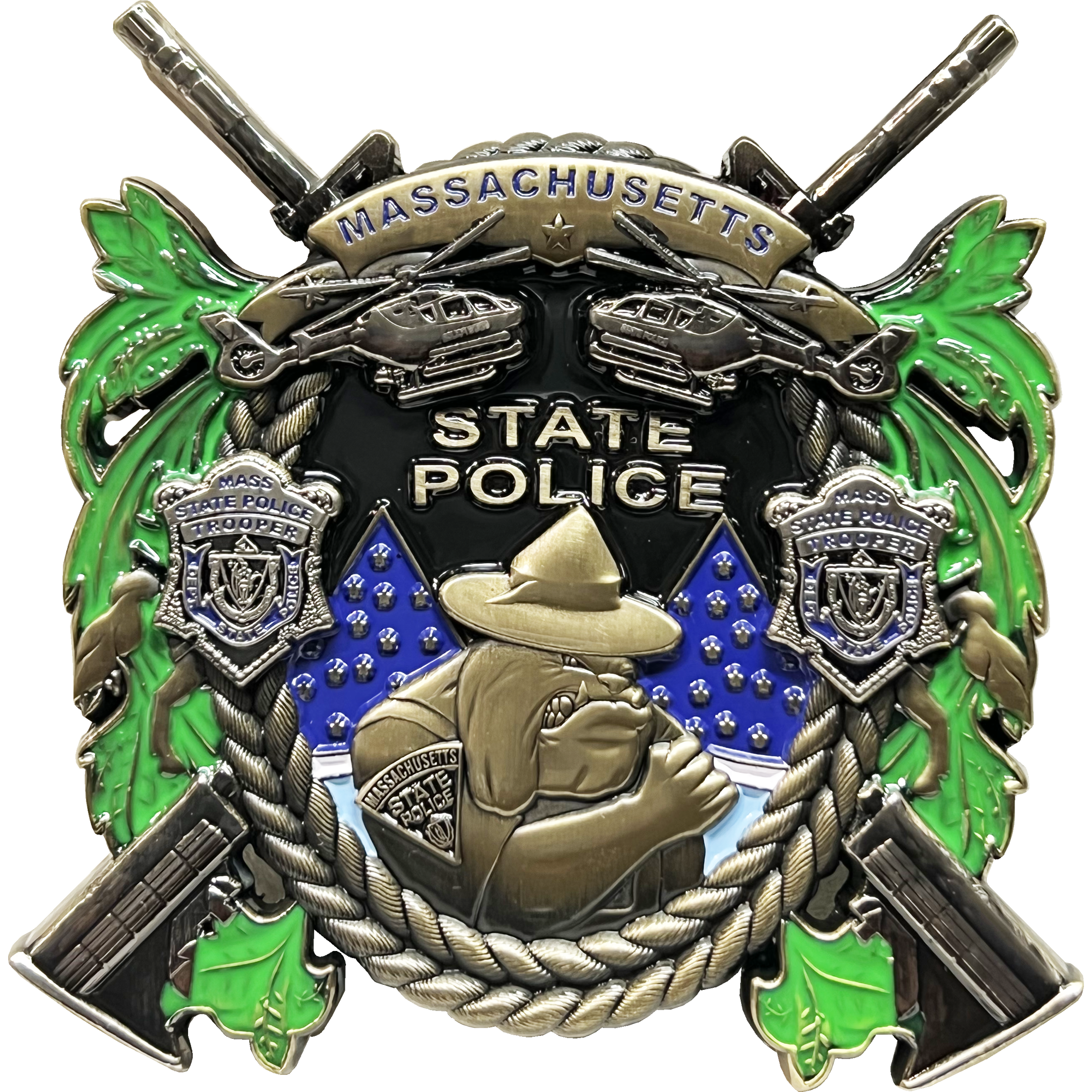 BL15-019 MSP Massachusetts State Police Trooper MASS Challenge Coin bulldog helicopter M4