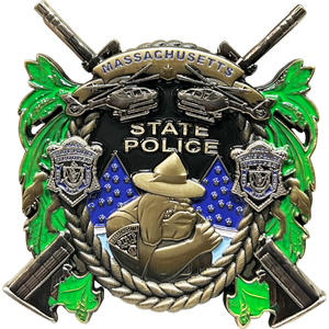 BL15-019 MSP Massachusetts State Police Trooper MASS Challenge Coin bulldog helicopter M4