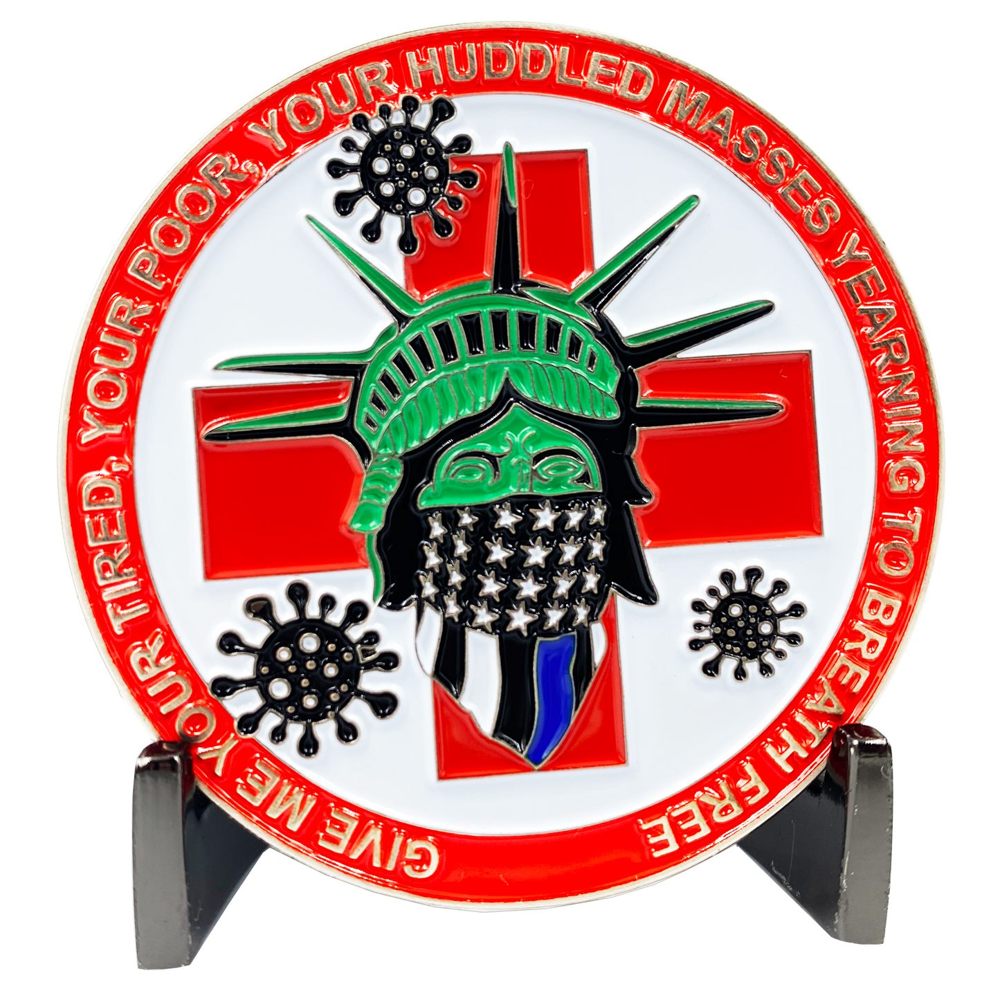 CL6-17 Statue of Liberty Thin Blue Line Police Task Force Biohazard Pandemic Challenge Coin