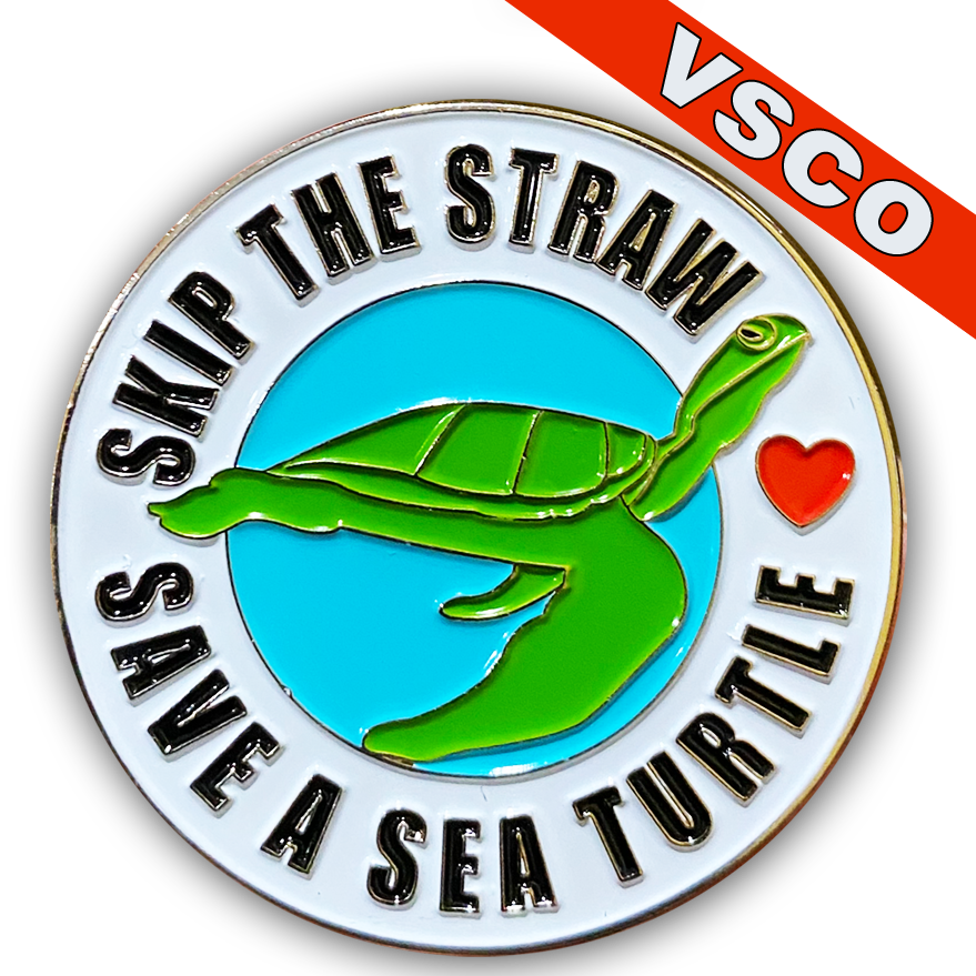 JJ-022 Skip the Straw Save The Sea Turtles pin for your shirt, hat or Fjallraven Kanken VSCO