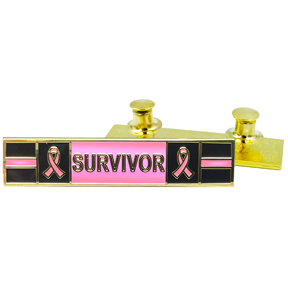 BL14-021 Thin Pink Line Ribbon Breast Cancer Survivor commendation bar pin Police Style Breast Cancer Awareness Month