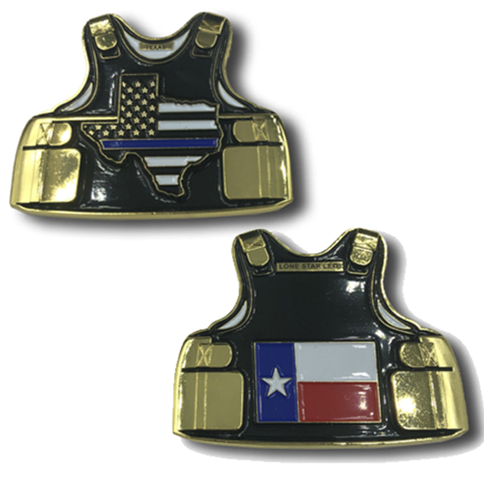 C-004 Texas Lone Star LEO Thin Blue Line Police Body Armor State Flag Challenge Coins