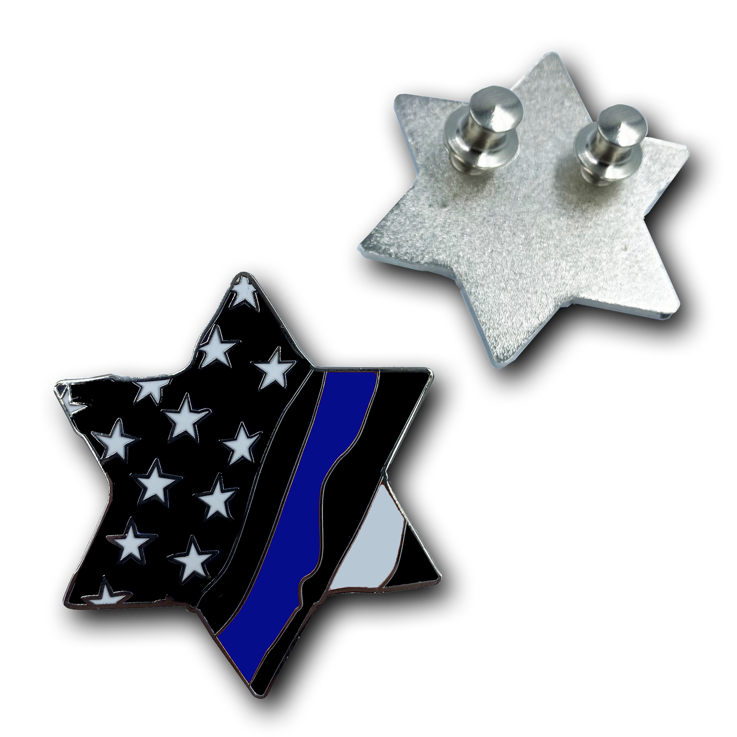HH-020 Thin Blue Line Jewish Star of David Police American Flag U.S.A. Pin Cloisonné with deluxe clasps Israel