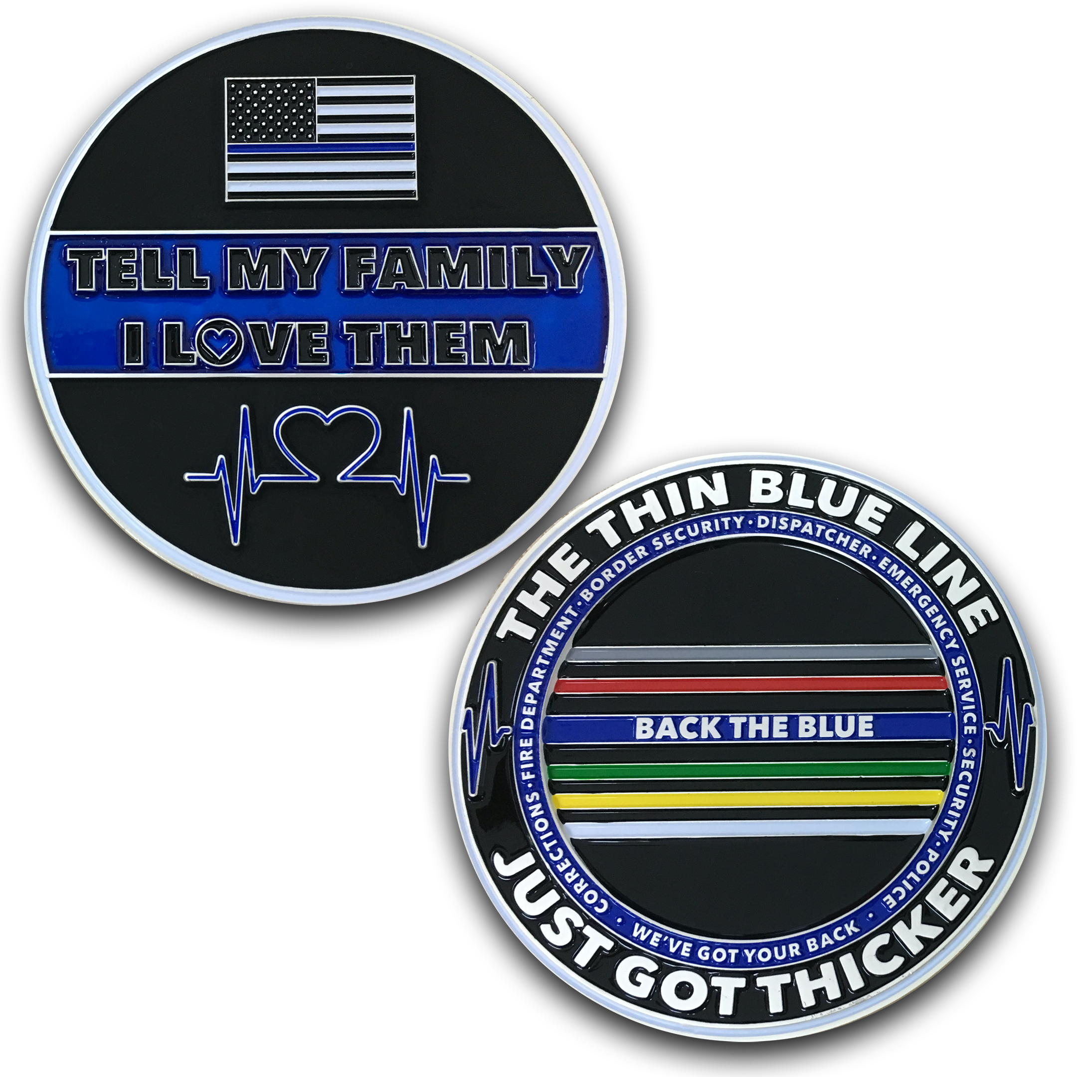 DL6-04 Tell My Family That I Love Them Thin Blue Line Just Got Thicker Back the Blue Challenge Coin