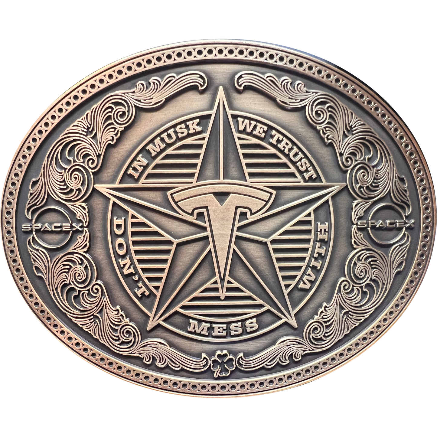 GL10-007 Don't Mess with Tesla Giga In Elon Musk We Trust SpaceX Texas Style Western Belt Buckle