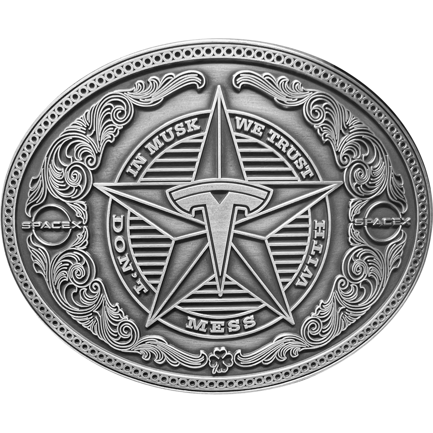 GL10-008 Don't Mess with Tesla Giga In Elon Musk We Trust SpaceX Texas Style Western Belt Buckle