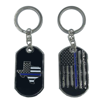 HH-002 Texas Thin Blue Line Challenge Coin Dog Tag Keychain Police Law Enforcement