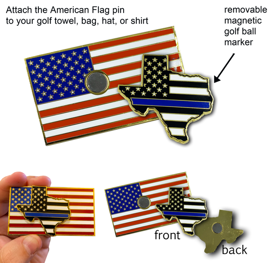 Texas Thin Blue Line Police Golf Ball Marker American Flag Challenge Coin Pin Magnetic