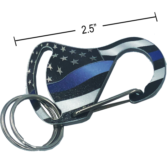 Thin Blue Line Carabiner Keychains with 2 key rings police nypd lapd chicago atf cbp fbi