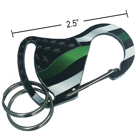 Thin Green Line Carabiner Keychains with 2 key rings police Border Patrol Sheriff Army Marines Security