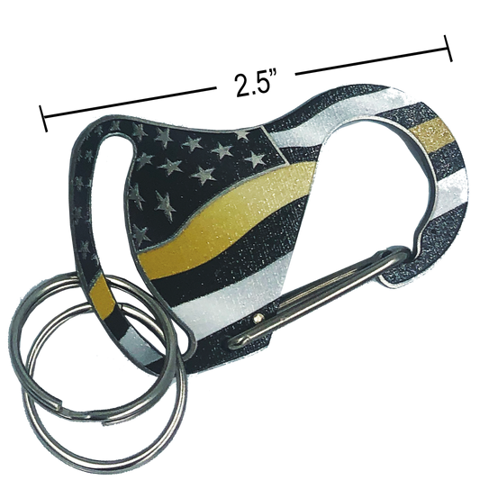 Thin Gold Line Carabiner Keychains with 2 key rings 911 dispatcher yellow security