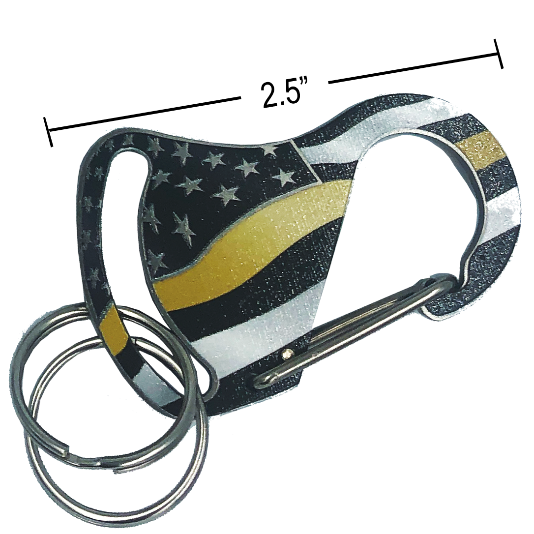 Thin Gold Line Carabiner Keychains with 2 key rings 911 dispatcher yellow security