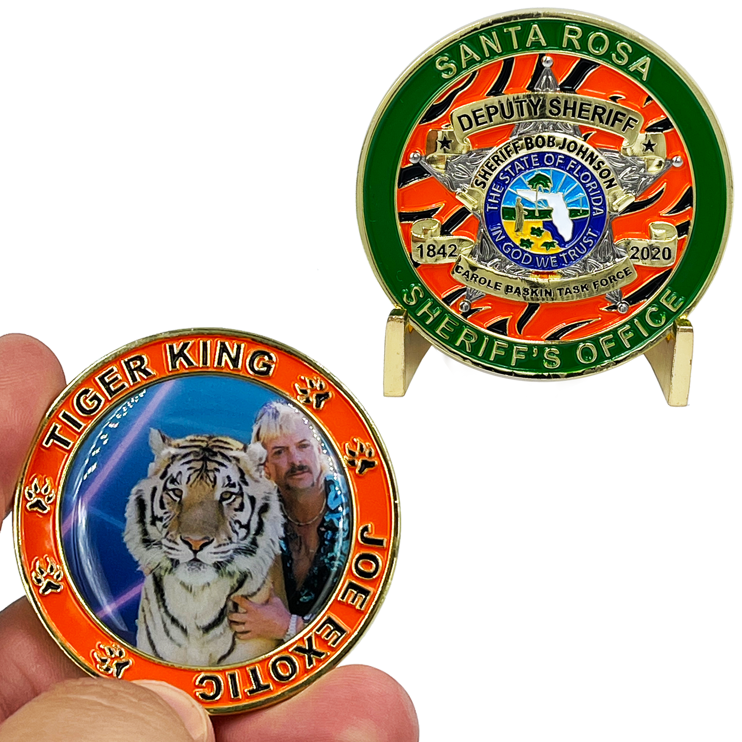 BL5-014 Santa Rosa Florida Sheriff's Office Challenge Coin Bob Johnson Tiger King Joe Exotic Carole Baskin Task Force parody Deputy Sheriff