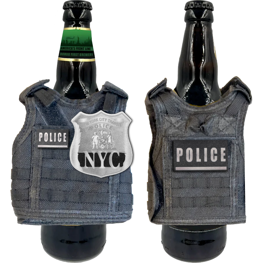 New York City NYC Transit Police Tactical Beverage Bottle Can Cooler Vest with removable patches perfect gift for Challenge Coin collectors