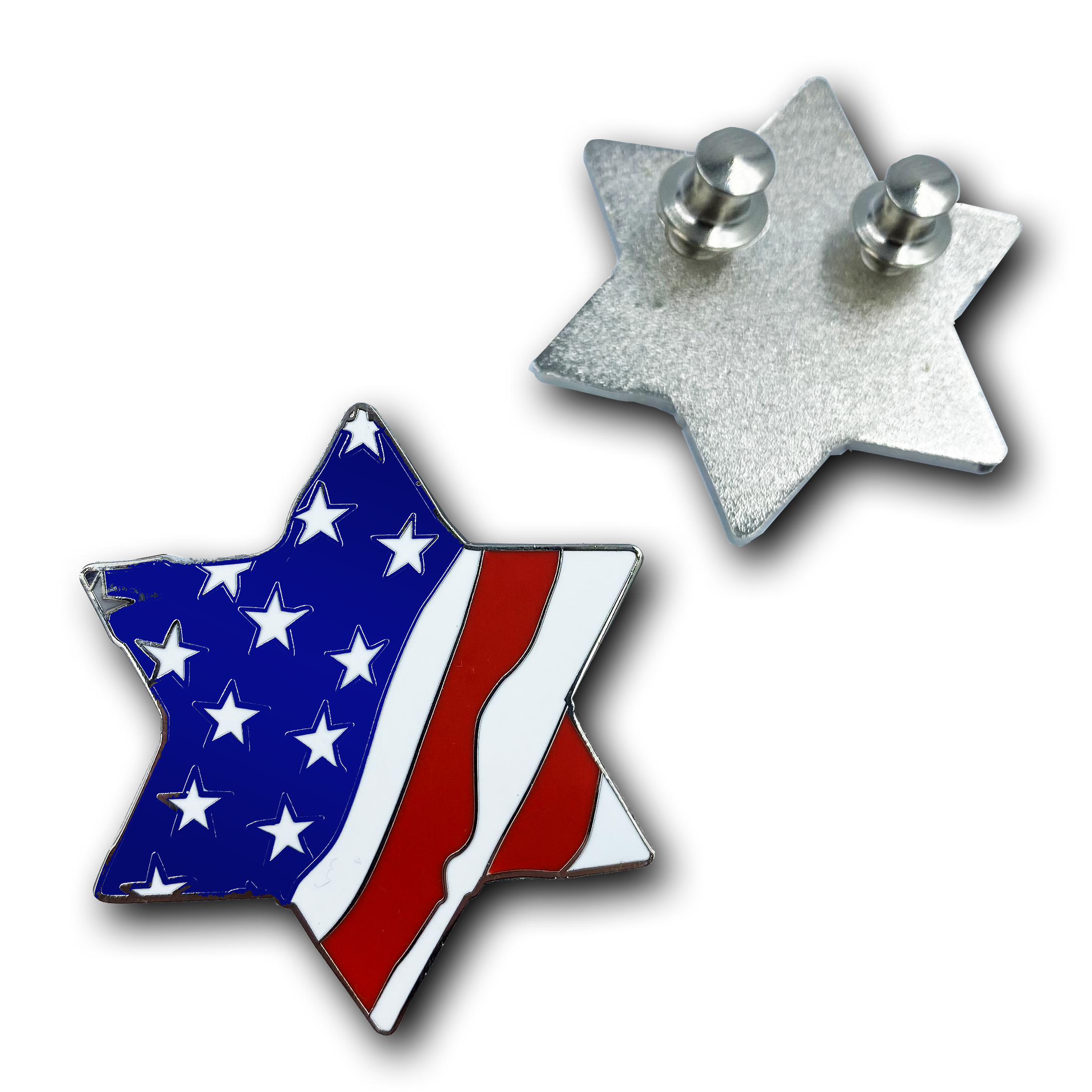 HH-019 Jewish Star of David Red, White, and Blue American Flag U.S.A. Pin Cloisonné with deluxe clasps Israel