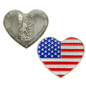 EL4-001 AMERICAN FLAG Patriotic USA St. Michael Heart Love prayer Patron Saint of American Heroes Military Police Veteran Paramedic First Responder