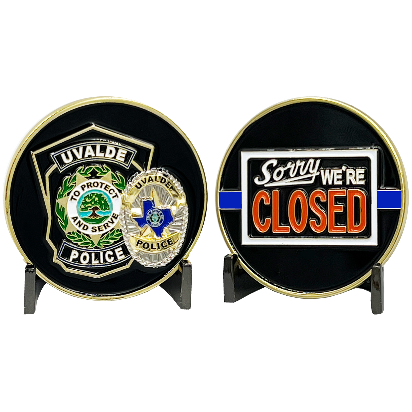 EL13-020 Uvalde TX Police Department Sorry We're Closed Challenge Coin Border Patrol Texas
