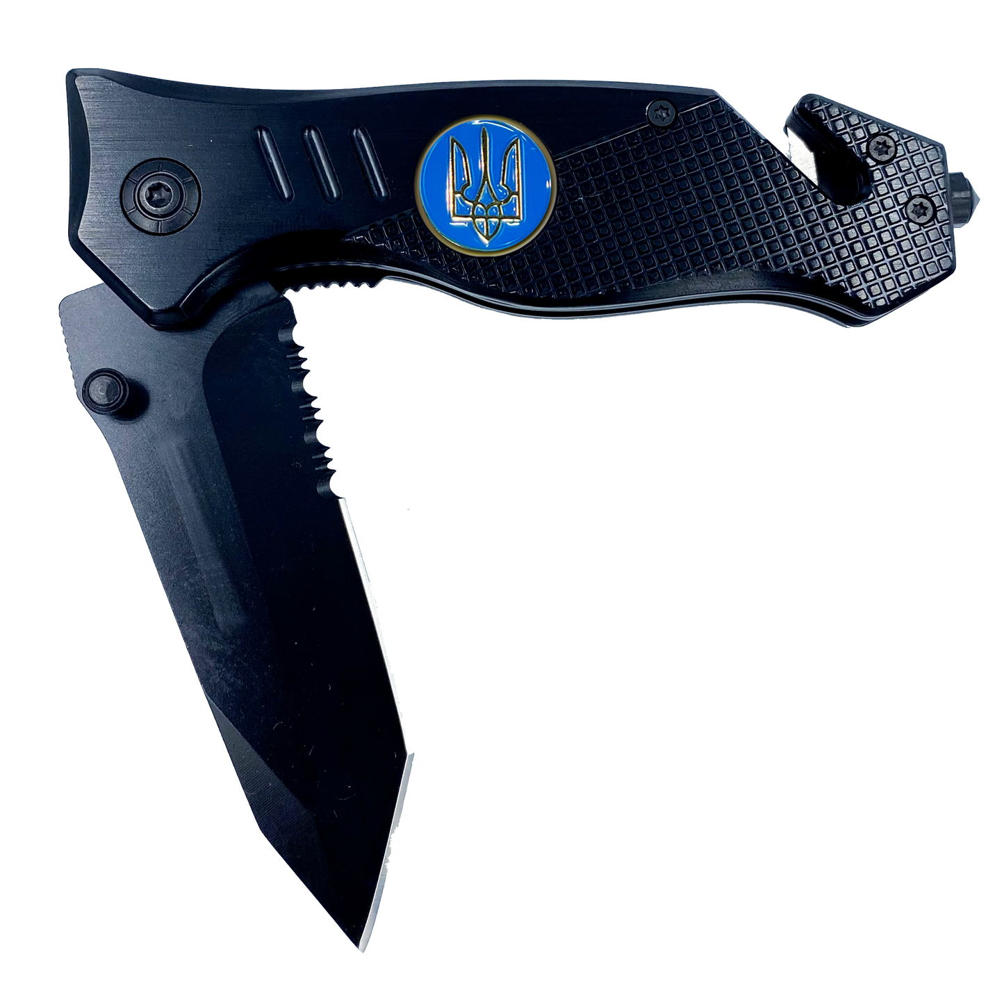 Ukraine Armed Forces Ukrainian Army Navy Air Force Military collectible 3-in-1 Police Tactical Rescue knife tool with Seatbelt Cutter, Steel Serrated Blade, Glass Breaker