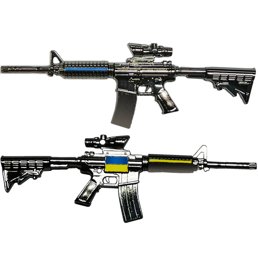 DL13-011 Ukraine M4 Thin Blue and Yellow Line Military Challenge Coin (4.5 inch) Ukrainian Armed Forces