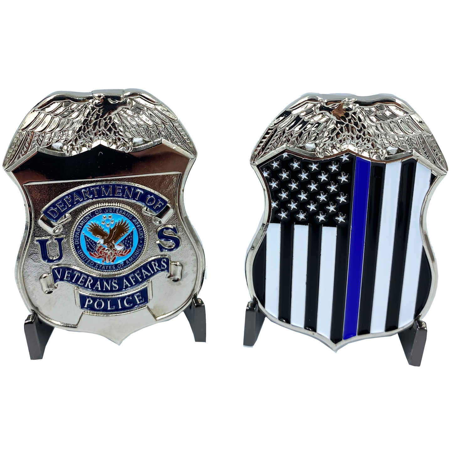 JJ-007 VA Veterans Affairs Challenge Coin Police Thin Blue Line Flag