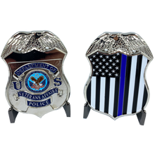 JJ-007 VA Veterans Affairs Challenge Coin Police Thin Blue Line Flag
