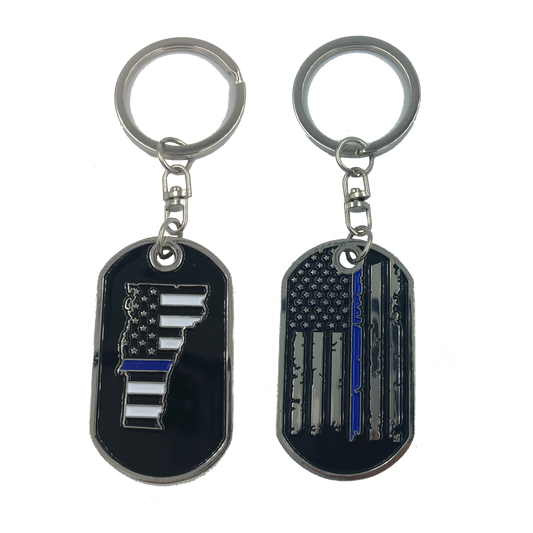 HH-008 Vermont Thin Blue Line Challenge Coin Dog Tag Keychain Police Law Enforcement