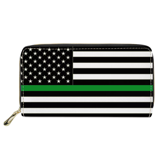 REF-002 Thin Green Line flag zippered wallet for Border Patrol Agent or gift for Wife, Husband, family Deputy Sheriff Army Marines