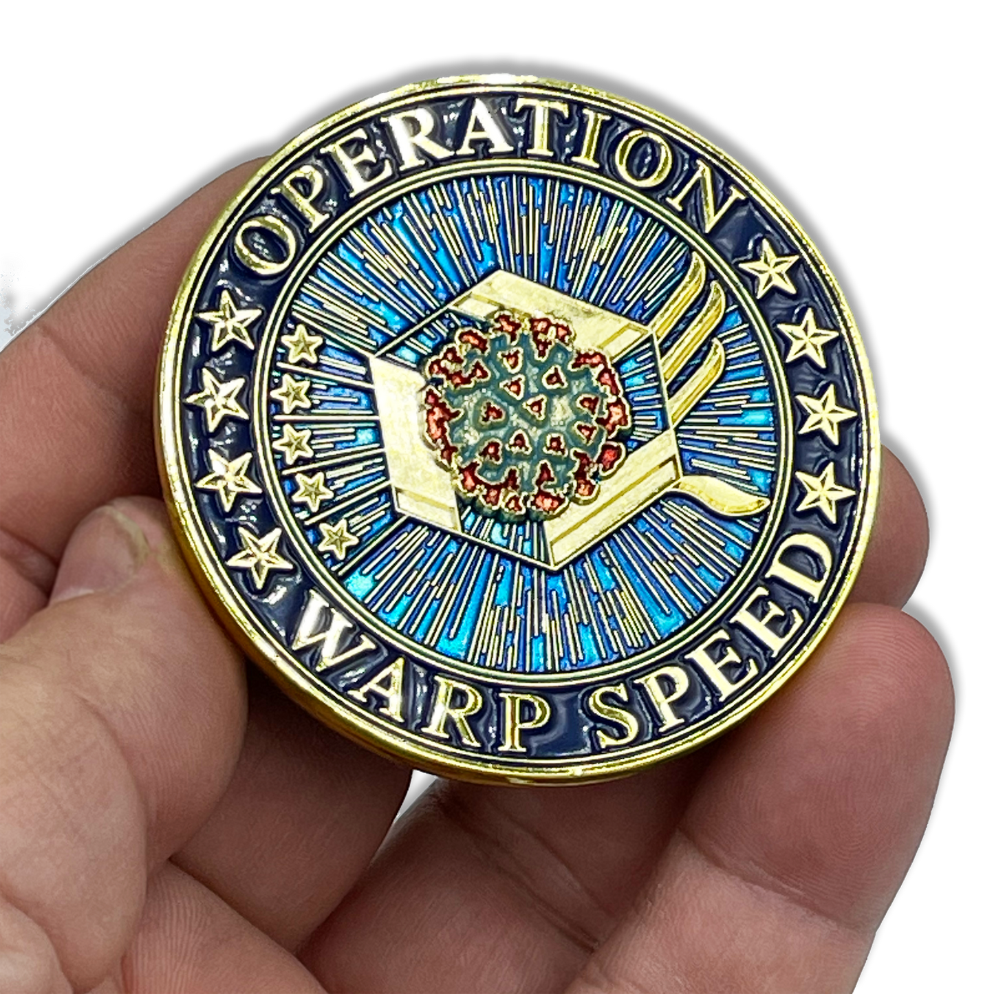 EL4-009 Operation Warp Speed Challenge Coin Covid-19 Vaccine Task Force Department of Defense HHS CDC Pandemic Corona Virus