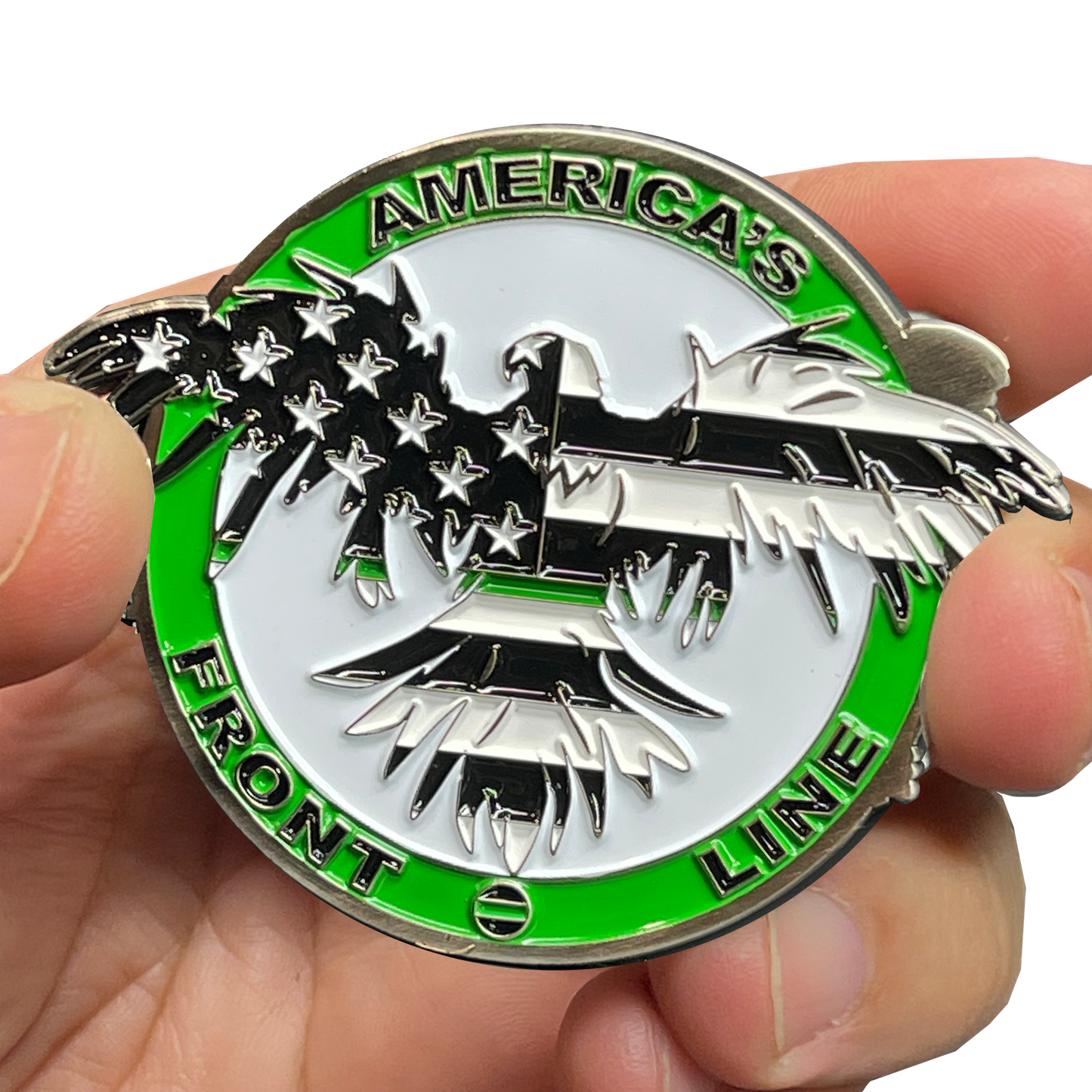 BL6-005 Thin Green Line Flag and Eagle Police Challenge Coin CBP Border Patrol Agent BPA Deputy Sheriff Marines Army