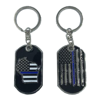 HH-005 Wisconsin Thin Blue Line Challenge Coin Dog Tag Keychain Police Law Enforcement