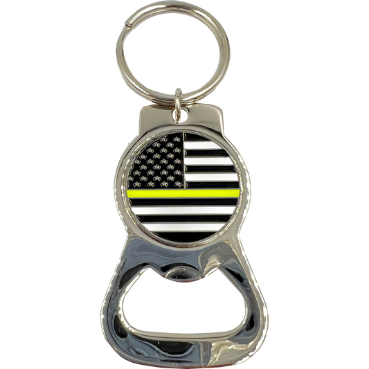 KCB-001-D Thin Yellow Line flag Police 911 Emergency Dispatcher Gold Line Keychain Bottle Opener